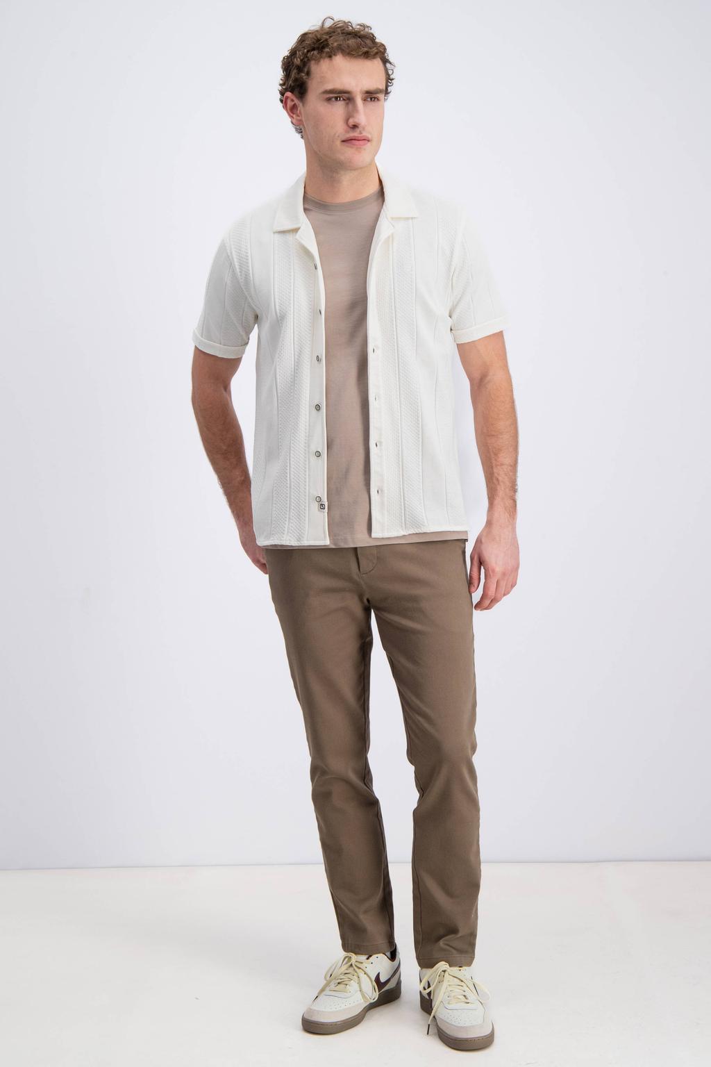 Ecru heren GABBIANO regular casual overhemd van katoen met effen, korte mouwen, reverskraag, knoopsluiting en jacquard