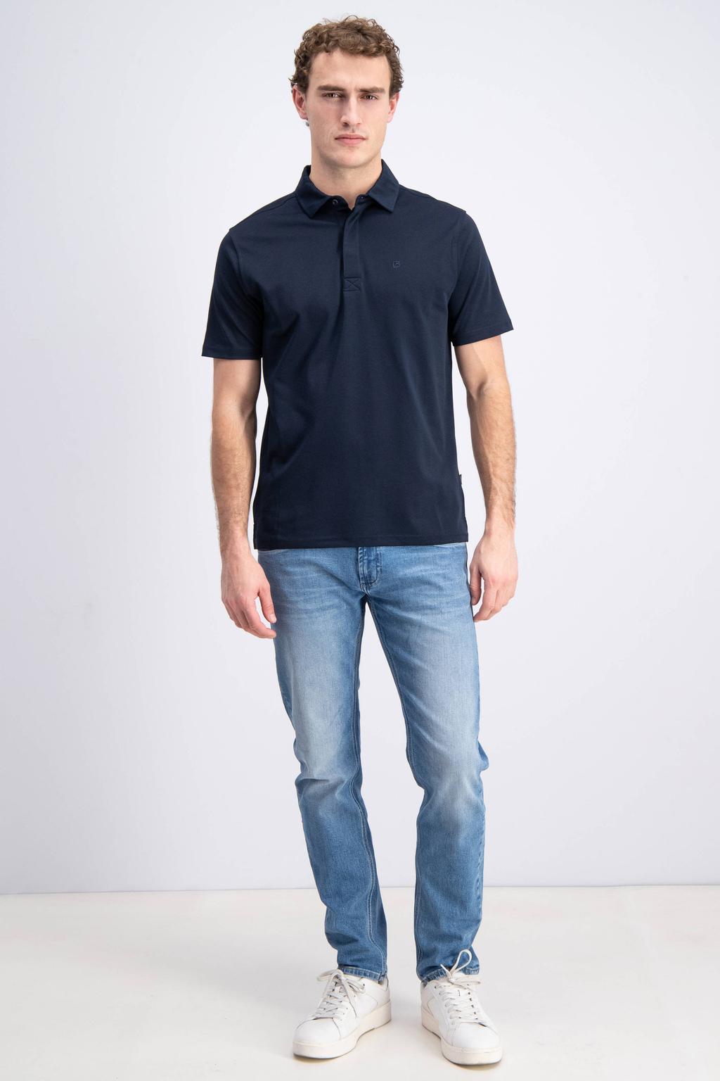 Donkerblauwe heren GABBIANO jersey regular polo met effen en korte mouwen
