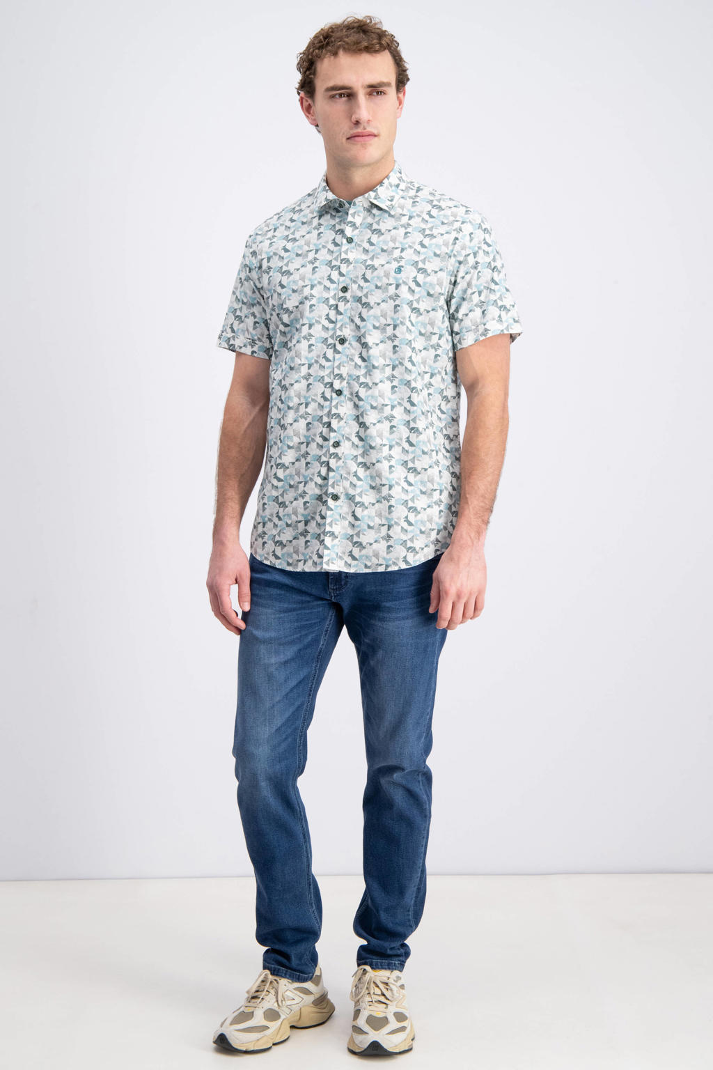 Turquoise heren GABBIANO regular casual overhemd van katoen met korte mouwen, klassieke kraag en knoopsluiting