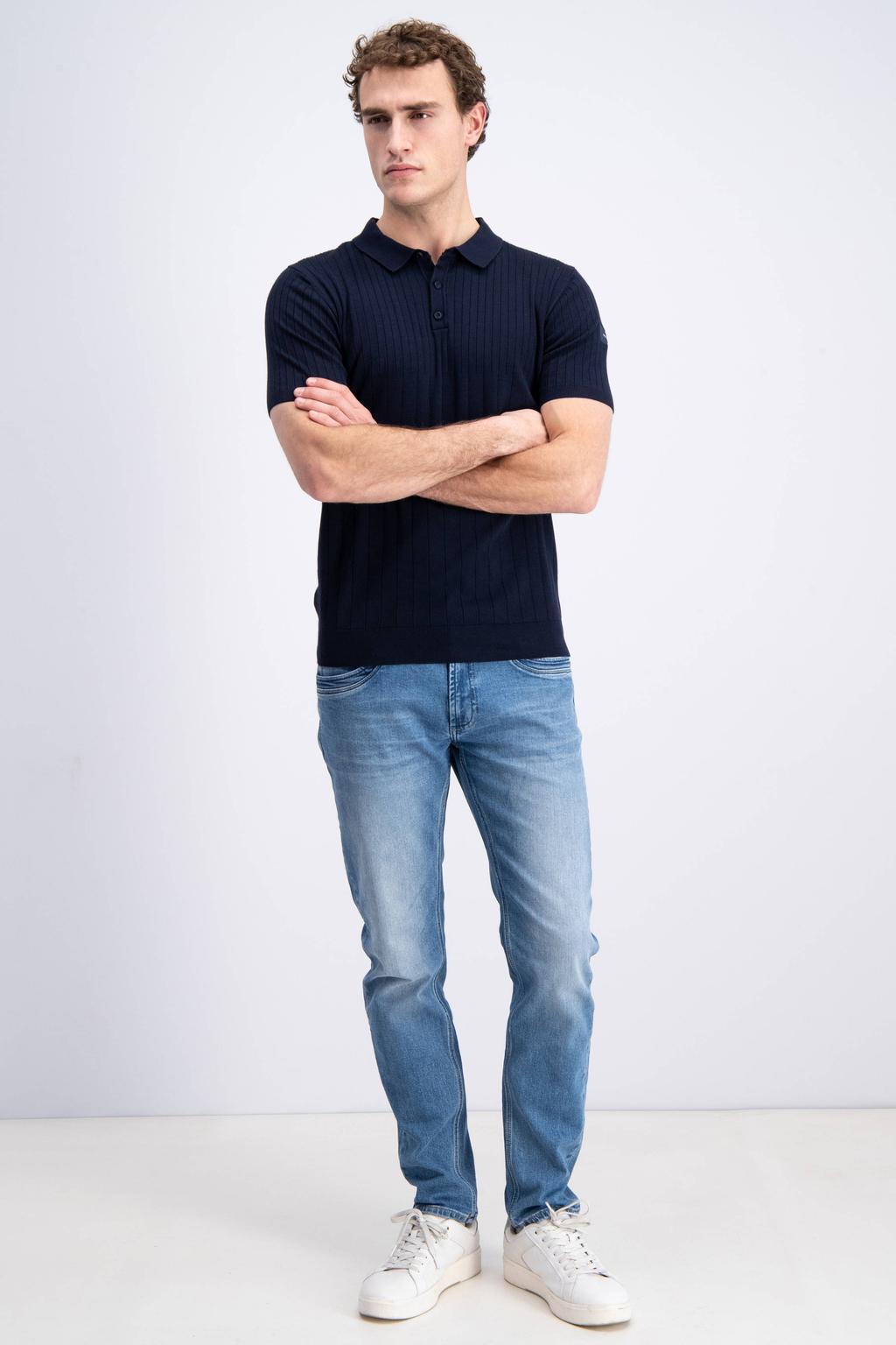 Donkerblauwe heren GABBIANO regular polo gebreid van viscose met effen en korte mouwen