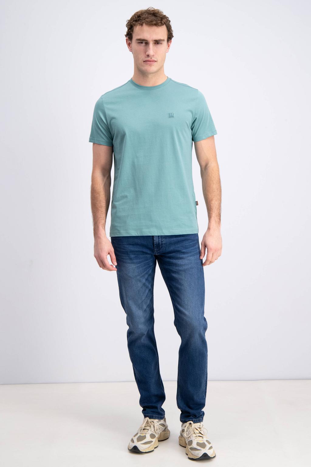 Lichtblauwe heren GABBIANO regular T-shirt van katoen met effen, korte mouwen en ronde hals
