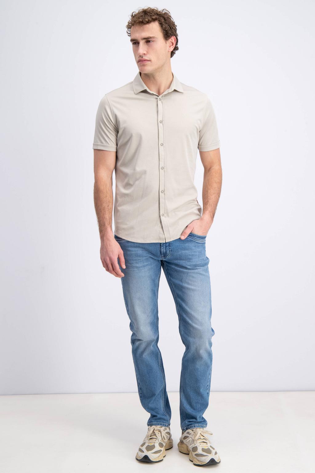Ecru heren GABBIANO regular casual overhemd van katoen met effen, korte mouwen, klassieke kraag en knoopsluiting