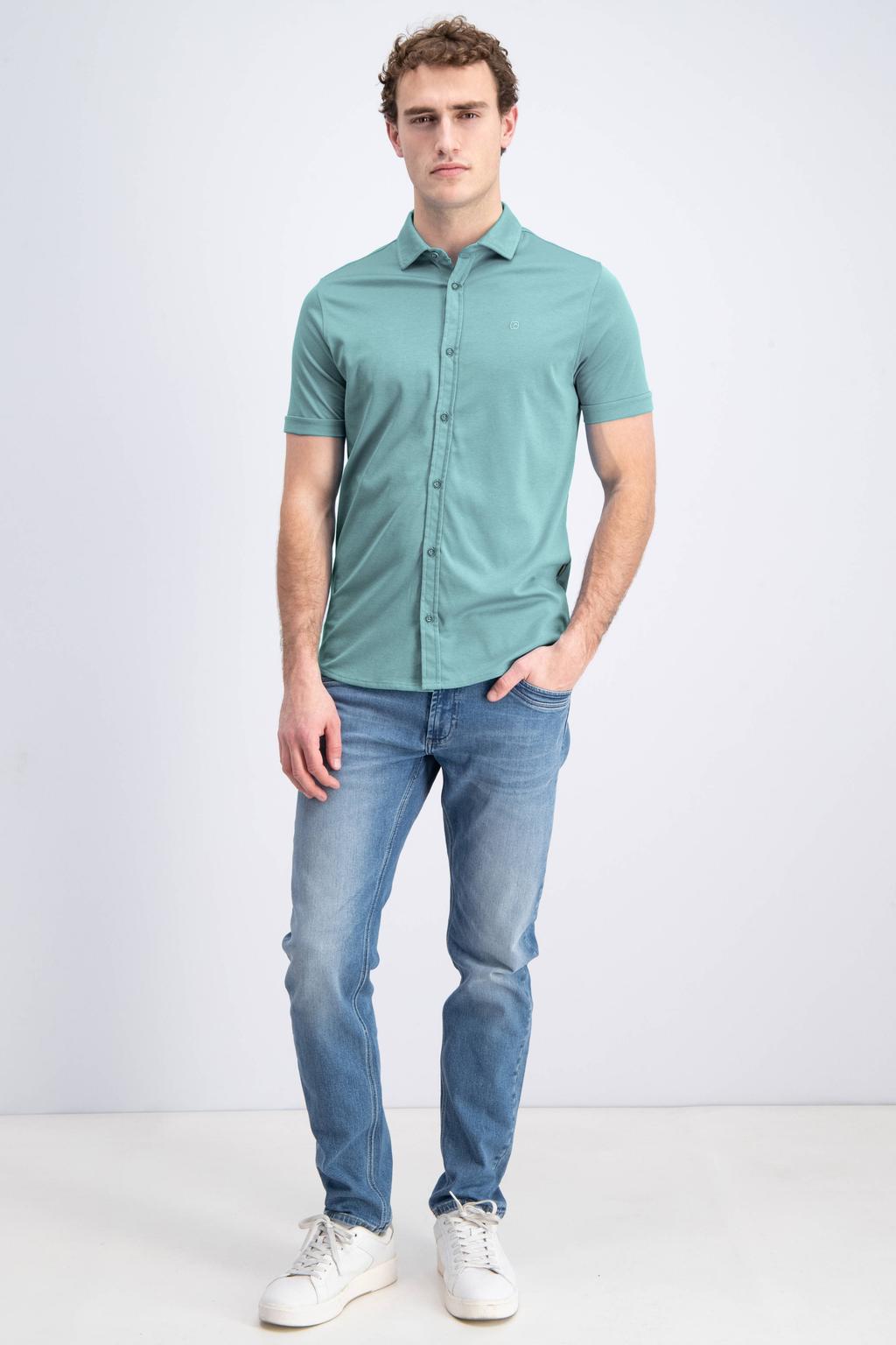 Turquoise heren GABBIANO regular casual overhemd van katoen met effen, korte mouwen, klassieke kraag en knoopsluiting
