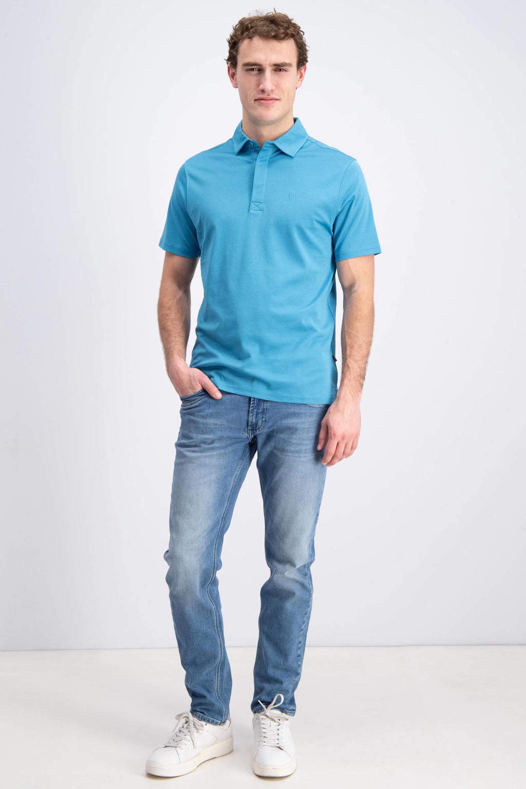 Lichtblauwe heren GABBIANO jersey regular polo met effen en korte mouwen