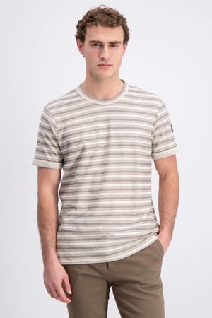 regular gestreepte T-shirt ecru fijn gebreid