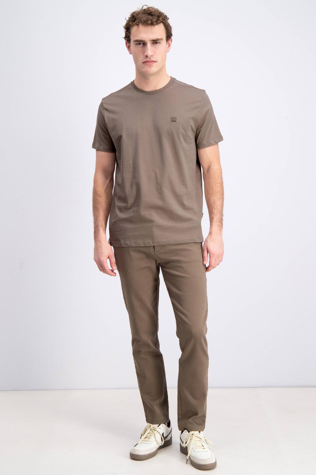 Bruine heren GABBIANO regular T-shirt van katoen met effen, korte mouwen en ronde hals