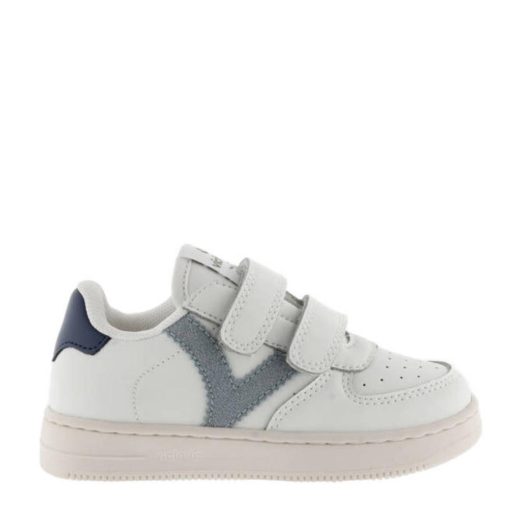 Wit en grijze jongens Victoria sneakers van imitatieleer met klittenband