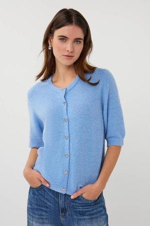 gebreid vest met hartjes blauw