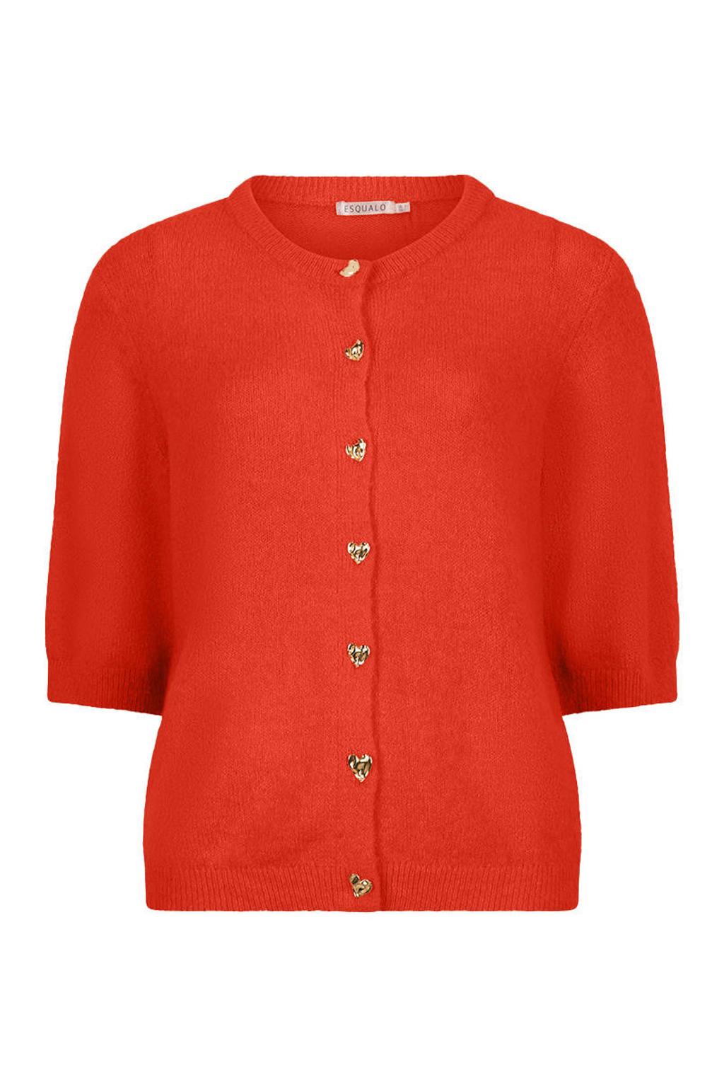 Rode dames Esqualo gebreid vest van acryl met driekwart mouwen, ronde hals en knoopsluiting