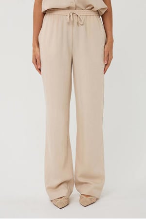 wide leg regular waist broek beige