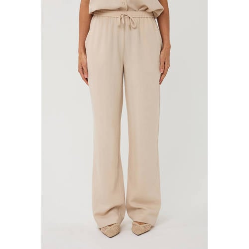 Esqualo wide leg regular waist broek beige afbeelding