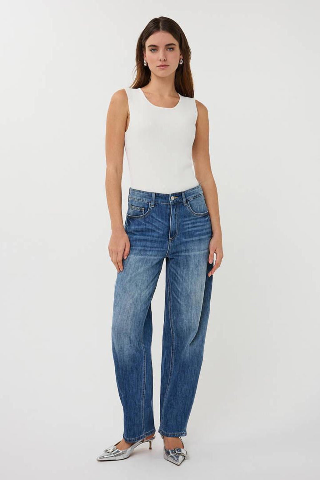 Dark blue denim dames Esqualo Trousers barrel fit Jeans barrel jeans dark blue van denim met effen