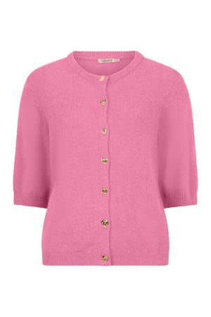 gebreid vest met hartjes roze