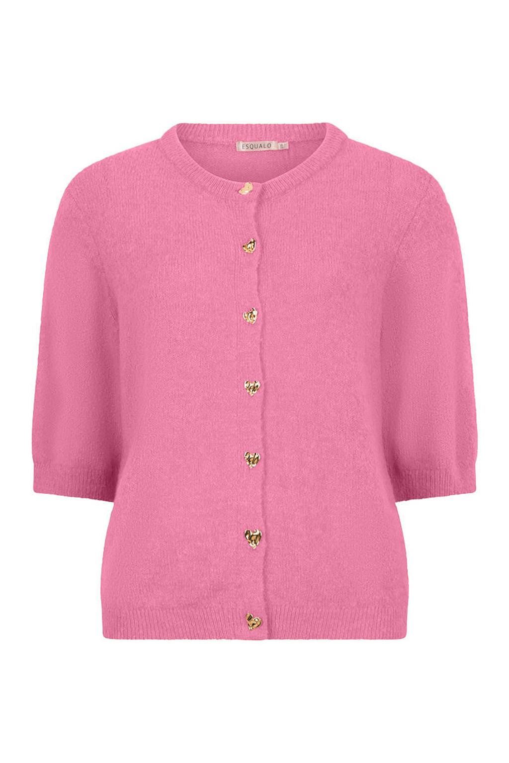 Roze dames Esqualo gebreid vest van acryl met driekwart mouwen, ronde hals en knoopsluiting