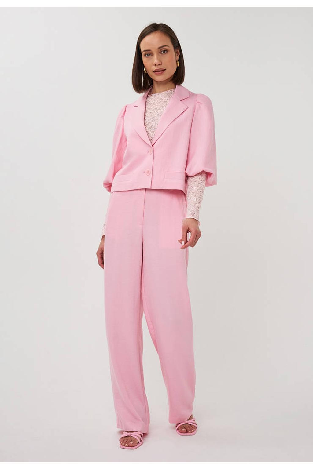 Roze dames Esqualo cropped blazer van rayon met effen, half lange mouwen, reverskraag en knoopsluiting