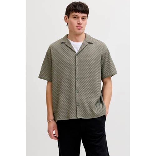 JACK & JONES loose casual overhemd met textuur kaki afbeelding