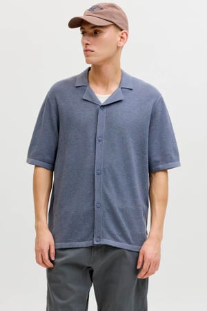 relaxed casual overhemd gebreid blauw