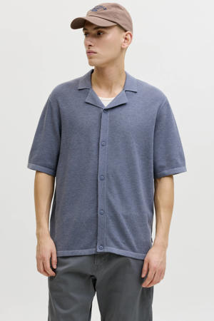 relaxed casual overhemd gebreid blauw