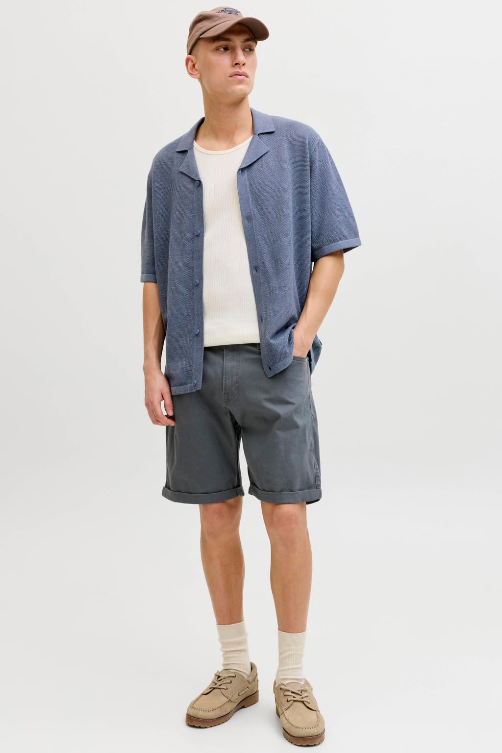 JACK & JONES relaxed casual overhemd gebreid blauw