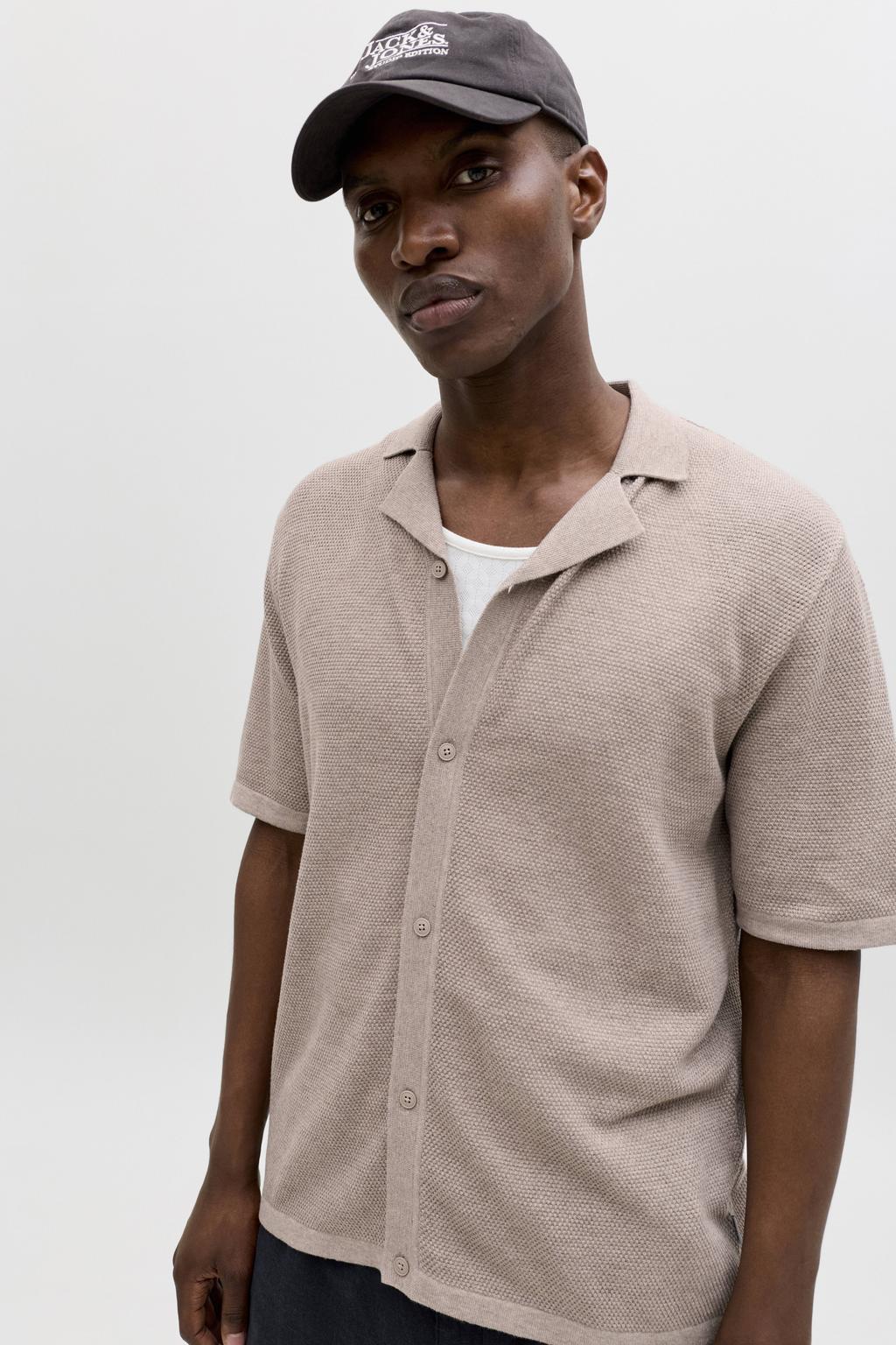 JACK & JONES relaxed casual overhemd gebreid beige