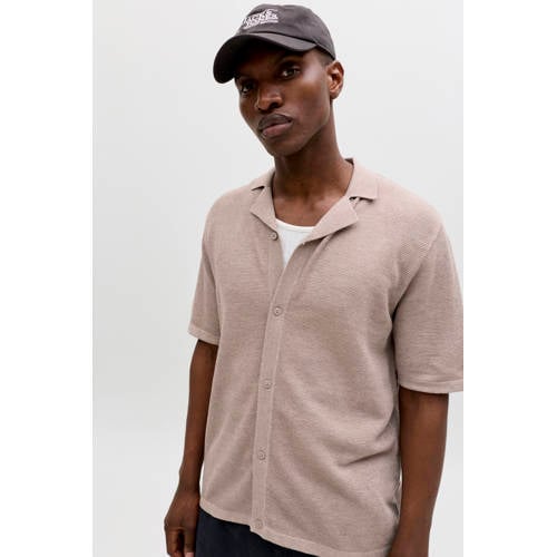 JACK & JONES relaxed casual overhemd gebreid beige afbeelding