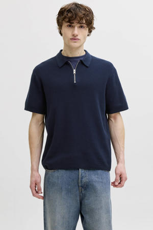 relaxed polo gebreid donkerblauw