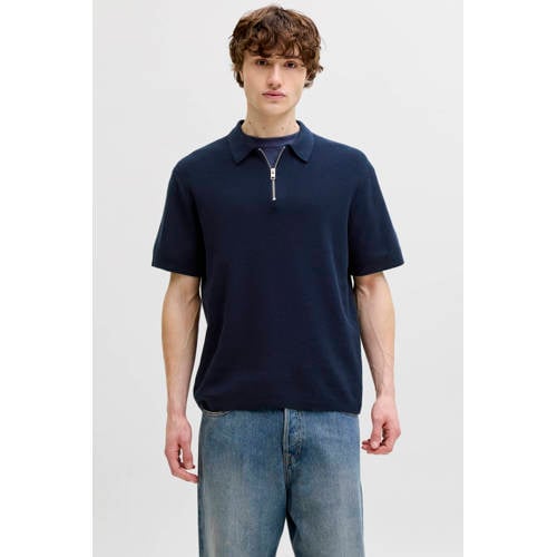 JACK & JONES relaxed polo gebreid donkerblauw afbeelding
