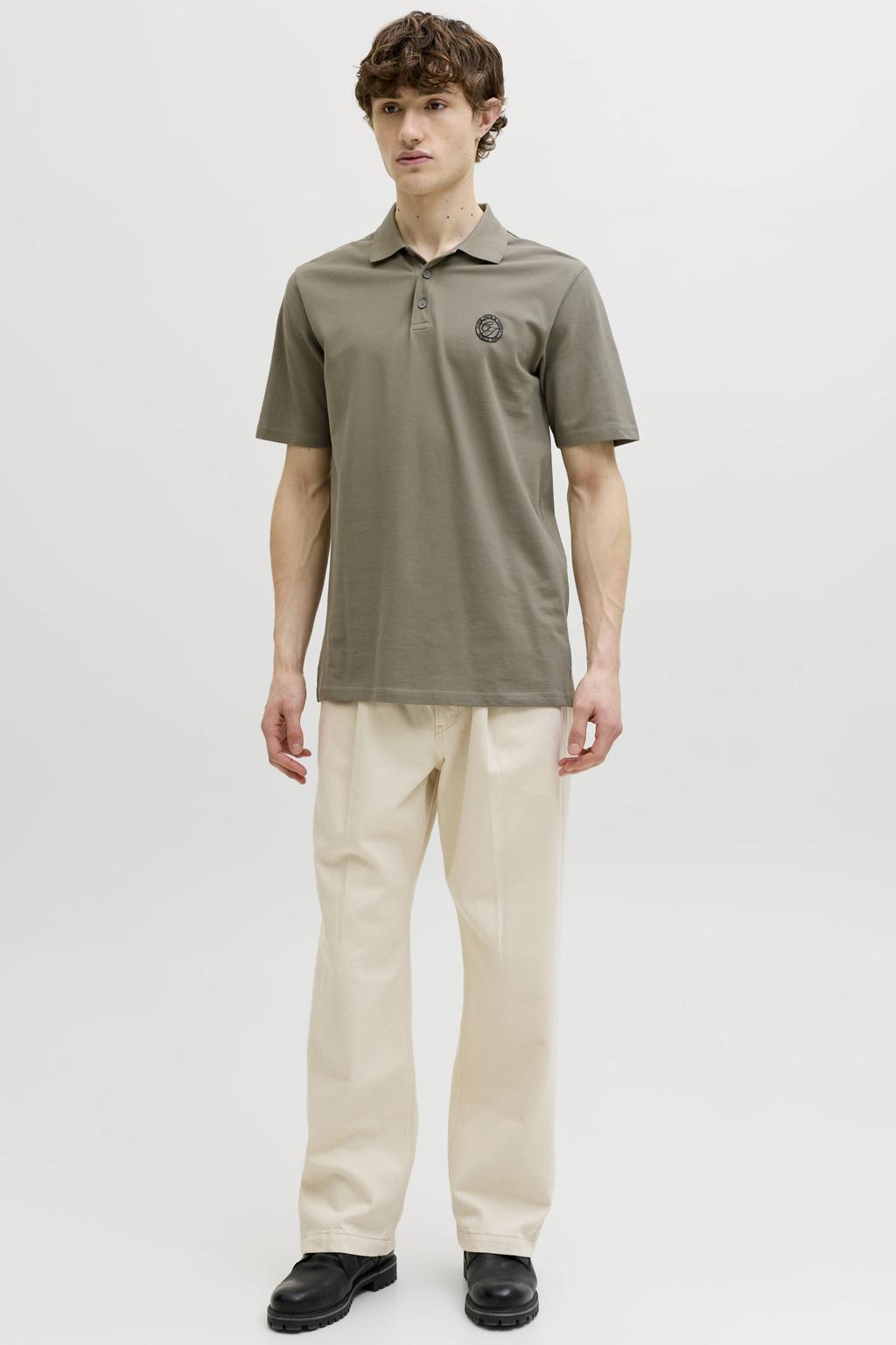 Groene heren JACK & JONES regular polo van katoen met effen, korte mouwen, knoopsluiting en pique