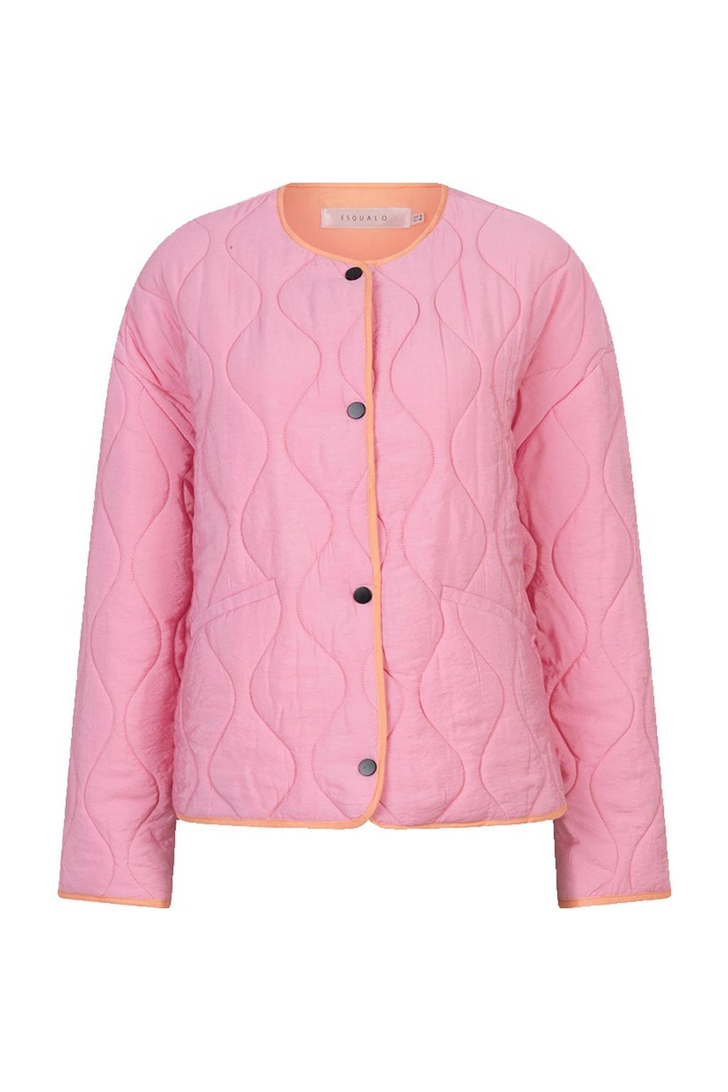 Roze dames Esqualo jack van viscose met effen, lange mouwen, ronde hals en contrast bies