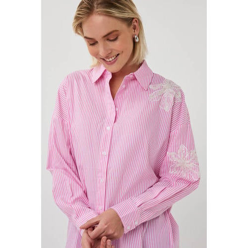 Esqualo gestreepte blouse roze afbeelding