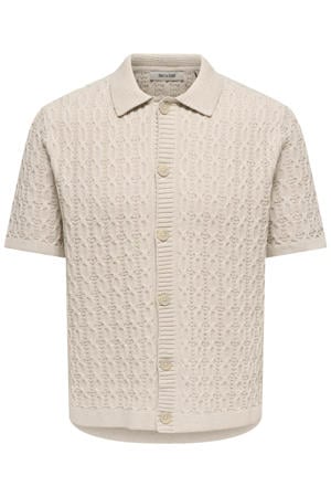 regular fit gebreid overhemd - beige