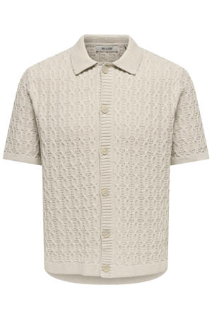 regular fit gebreid overhemd - beige