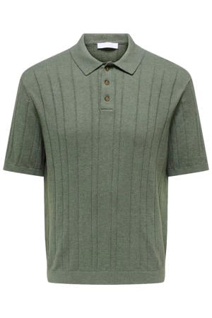 regular polo met linnen gebreid groen