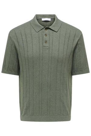 regular polo met linnen gebreid groen