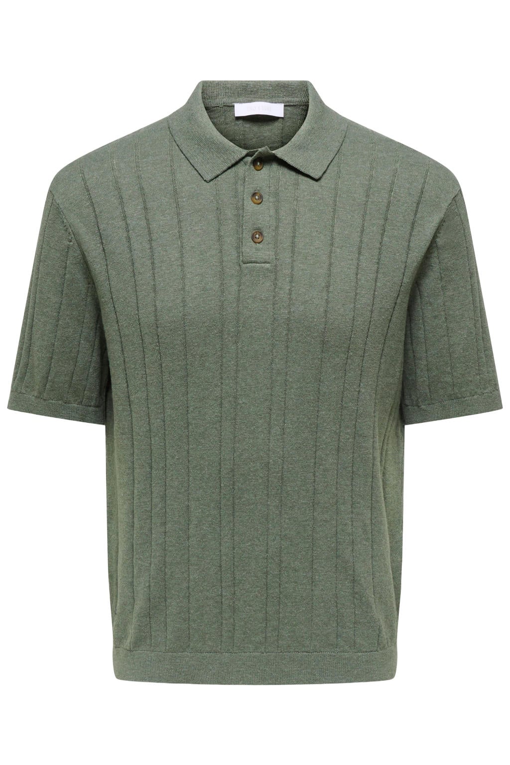 Groene heren ONLY & SONS regular polo gebreid van linnen met effen, korte mouwen en knoopsluiting