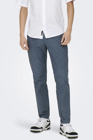 ONSMARK tapered chino met linnen donkerblauw