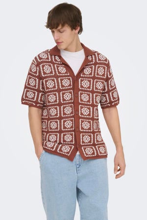 relaxed casual overhemd met ingebreid patroon brique