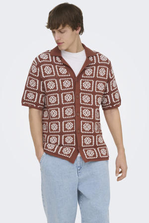 relaxed casual overhemd met ingebreid patroon brique