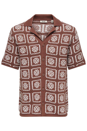 relaxed casual overhemd met ingebreid patroon brique