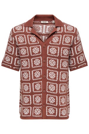 relaxed casual overhemd met ingebreid patroon brique