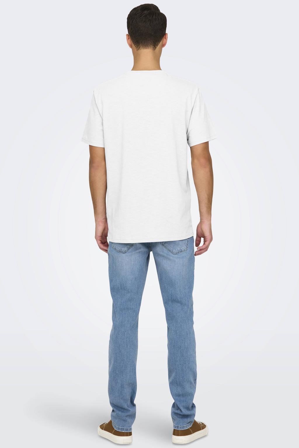 Witte heren ONLY & SONS regular T-shirt van katoen met printopdruk, korte mouwen en ronde hals