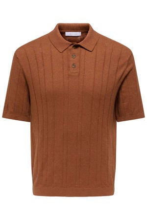 regular polo met linnen gebreid brique