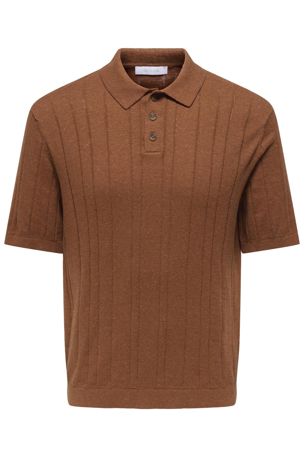 Brique heren ONLY & SONS regular polo gebreid van linnen met effen, korte mouwen en knoopsluiting