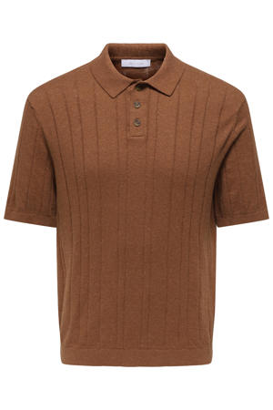 regular polo met linnen gebreid brique