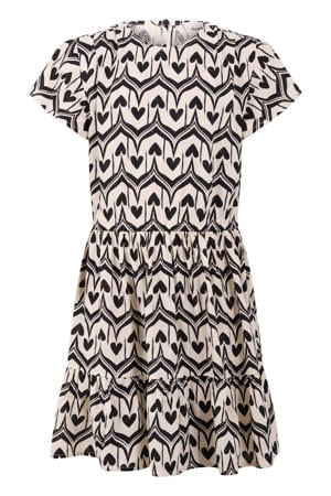 midi jurk met plooien en print - ecru