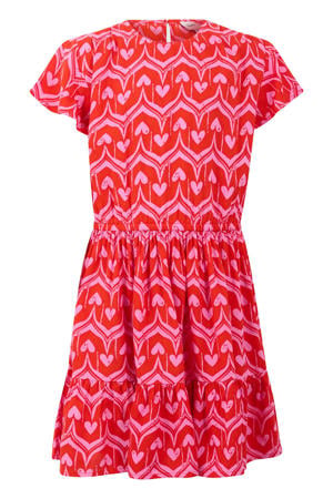 midi jurk met plooien en print - rood