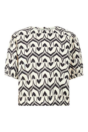 T-shirt met hartjes - ecru