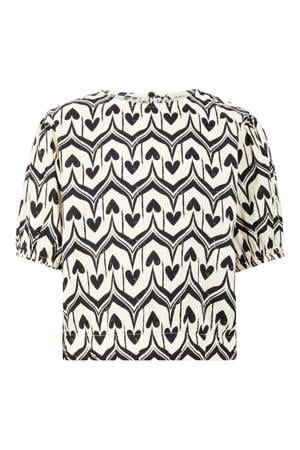 T-shirt met hartjes - ecru
