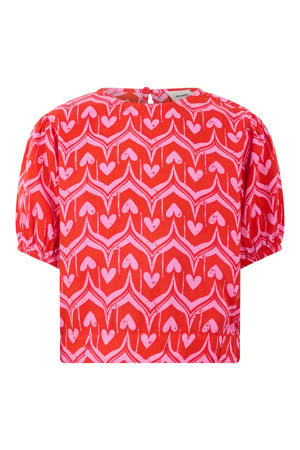 rechtvallend blousetop met print - rood