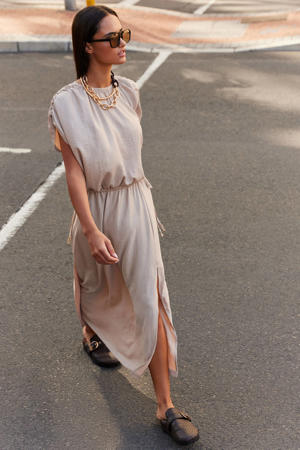 midi rok met glitter beige